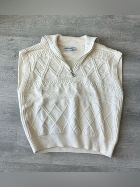 Cream Cable Knit Zip-Up Sweater Vest